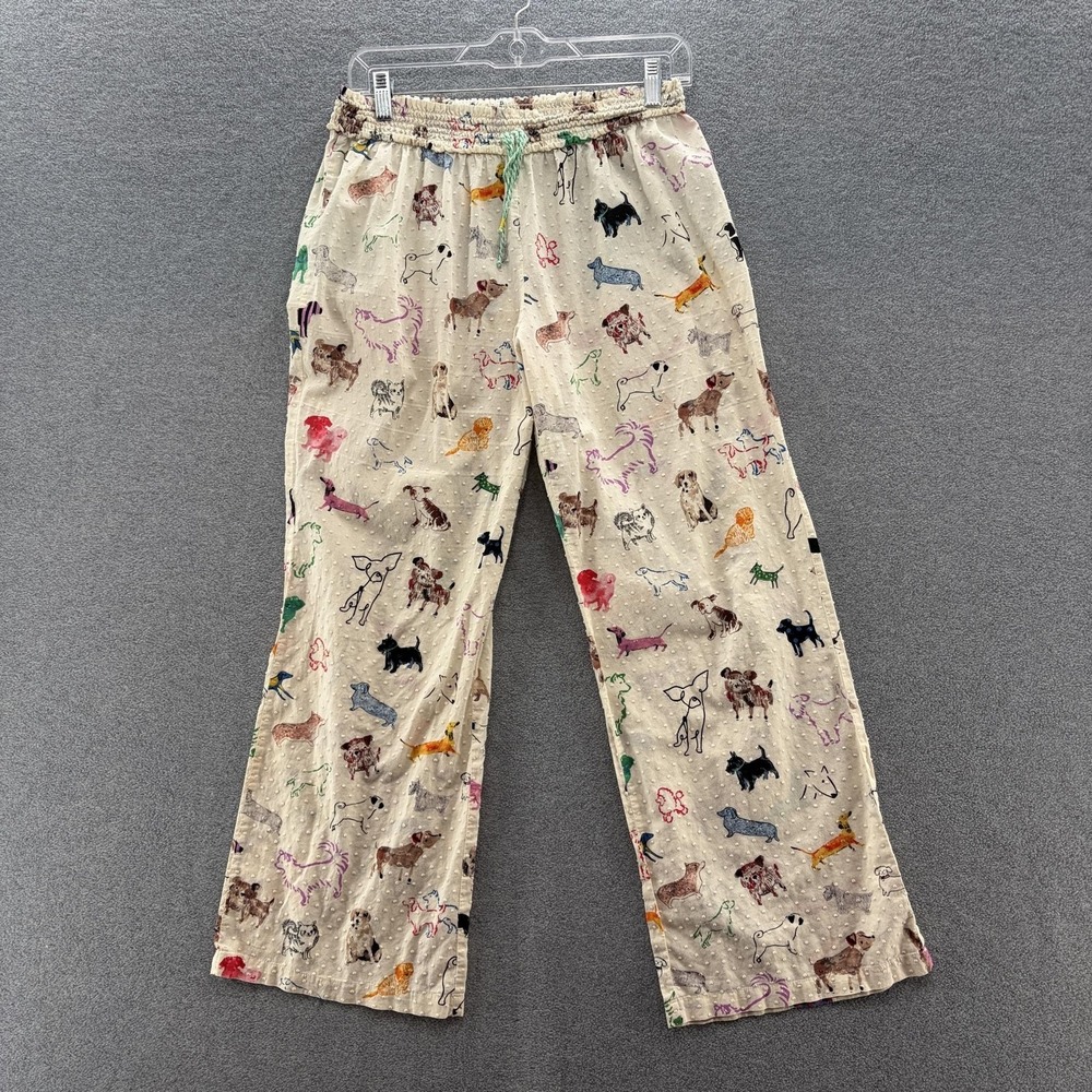 By ELOISE Pajama Pants Women Medium White Multi Breed Dog Print Swiss Dot Lounge